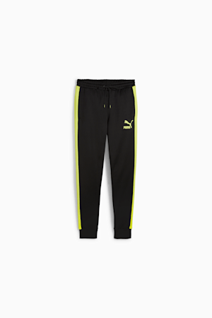 Iconic T7 Men's Track Pants, PUMA Black-Lime Sheen, extralarge