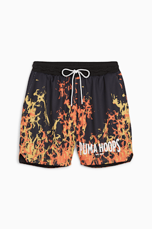 Straight Flames Basketball Shorts, PUMA Black-AOP, extralarge-GBR