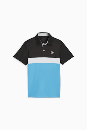 Golf Colorblock Polo Youth, PUMA Black-Aqua Blue, extralarge-GBR