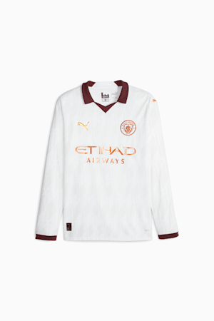 Manchester City Football 23/24 Youth Long Sleeve Away Jersey, PUMA White-Aubergine, extralarge-GBR