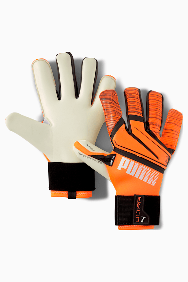 PUMA ULTRA Grip 1 Hybrid Pro Goalkeeper Gloves, Shocking Orange-Puma White-Puma Black, extralarge