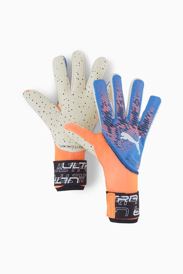 ULTRA Ultimate 1 Negative Cut Soccer Goalkeeper's Gloves, Ultra Orange-Blue Glimmer, extralarge