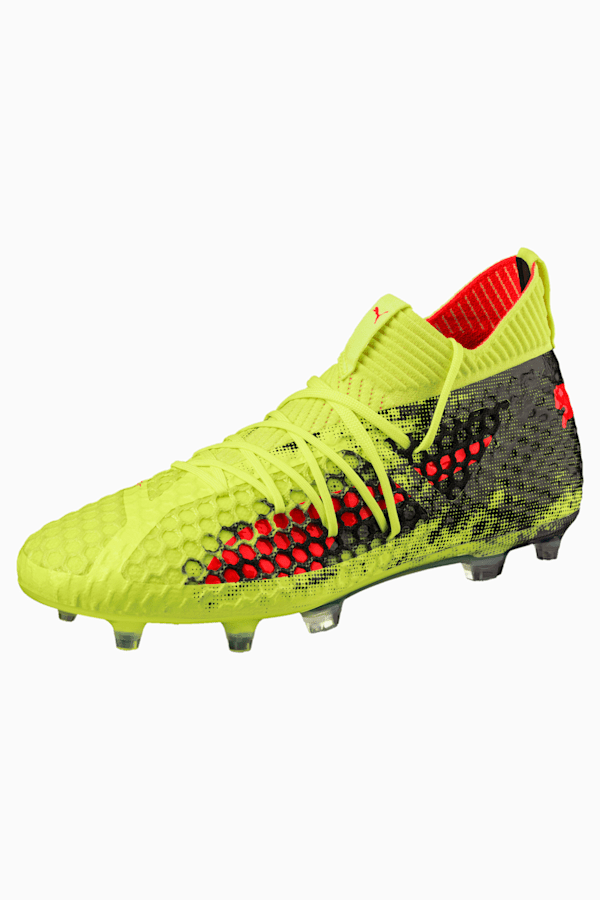 Yellow and black soccer cleats top