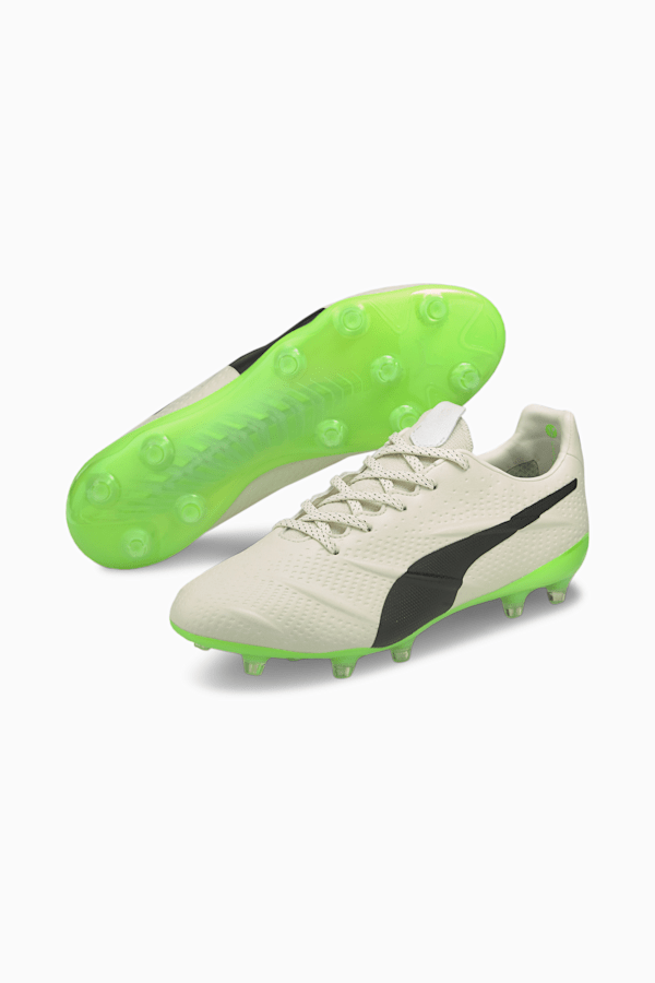 King Platinum 21 VGN FG/AG Men's Soccer Cleats, Ivory Glow-Puma Black-Green Glare, extralarge