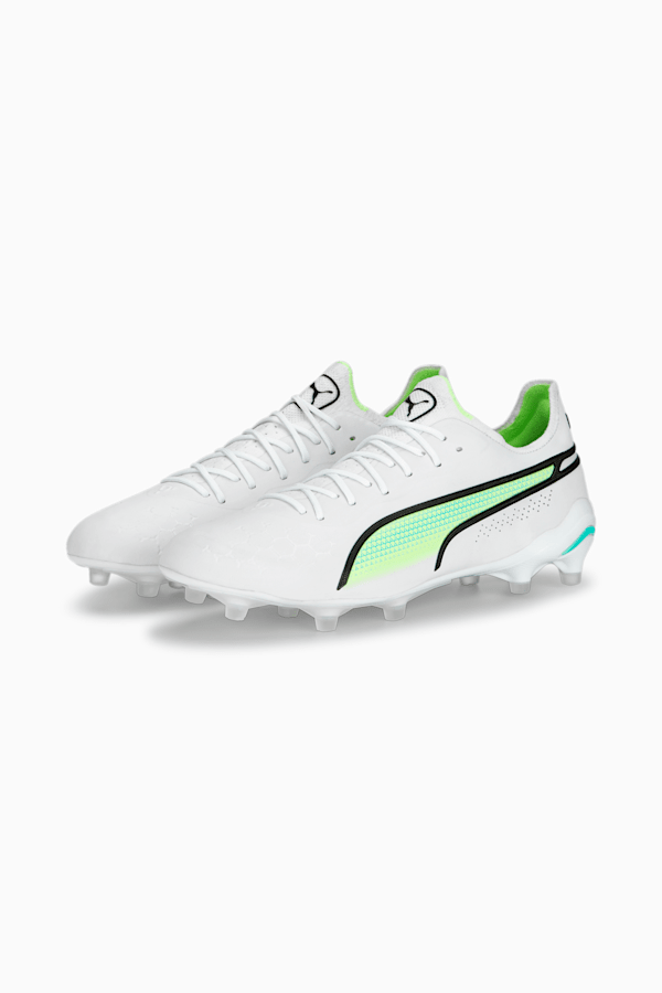 KING ULTIMATE FG/AG Men's Soccer Cleats, PUMA White-PUMA Black-Fast Yellow-Electric Peppermint, extralarge