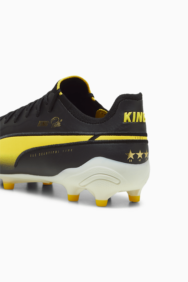 KING ULTIMATE Pelé FG/AG Football Boots, PUMA Black-PUMA White-Pelé Yellow-PUMA Gold-Frosted Ivory, extralarge