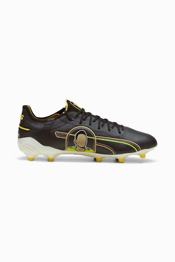 KING ULTIMATE Pelé FG/AG Football Boots, PUMA Black-PUMA White-Pelé Yellow-PUMA Gold-Frosted Ivory, extralarge