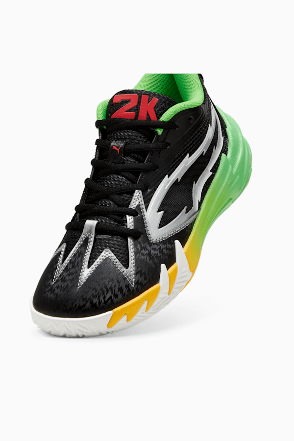 PUMA x 2k Scoot Zeros Youth Basketball Shoes, PUMA Black-Fluo Green, extralarge