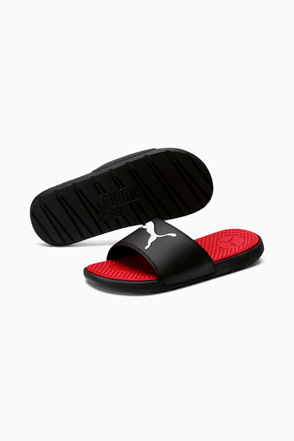 Cool Cat Sport Slides Big Kids, Puma Black-Puma White-High Risk Red, extralarge