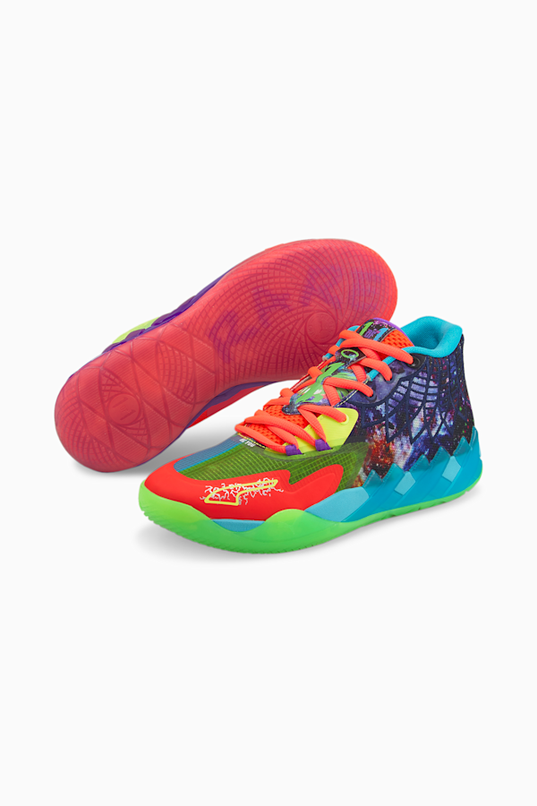 MB.01 Be You Basketball Shoes, Green Gecko-Red Blast, extralarge