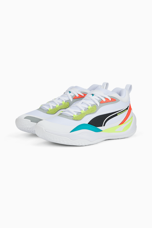 Playmaker Pro Basketball Shoes, Puma White-Fiery Coral, extralarge