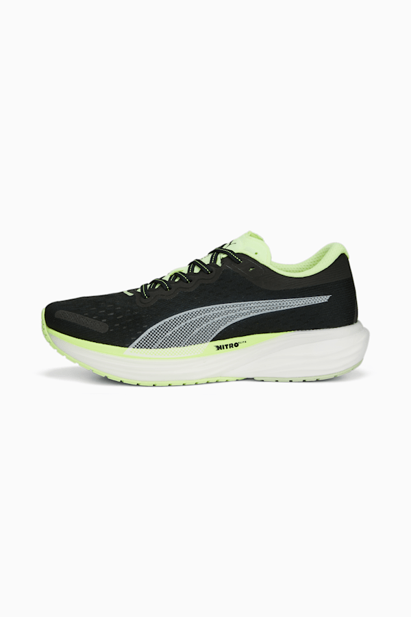  Puma Mens Deviate Nitro 2 Run 75 Running Shoe, Black-Fast  Yellow-Light Mint, 7 UK