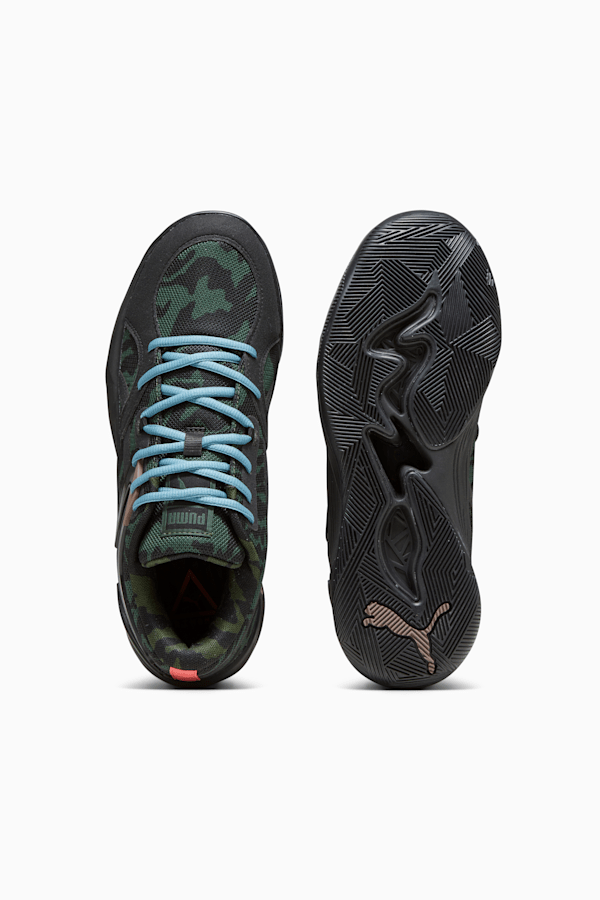 TRC Blaze Court Camo Men's Basketball Shoes, PUMA Black-Myrtle-Dark Clove-Bold Blue-Electric Blush, extralarge