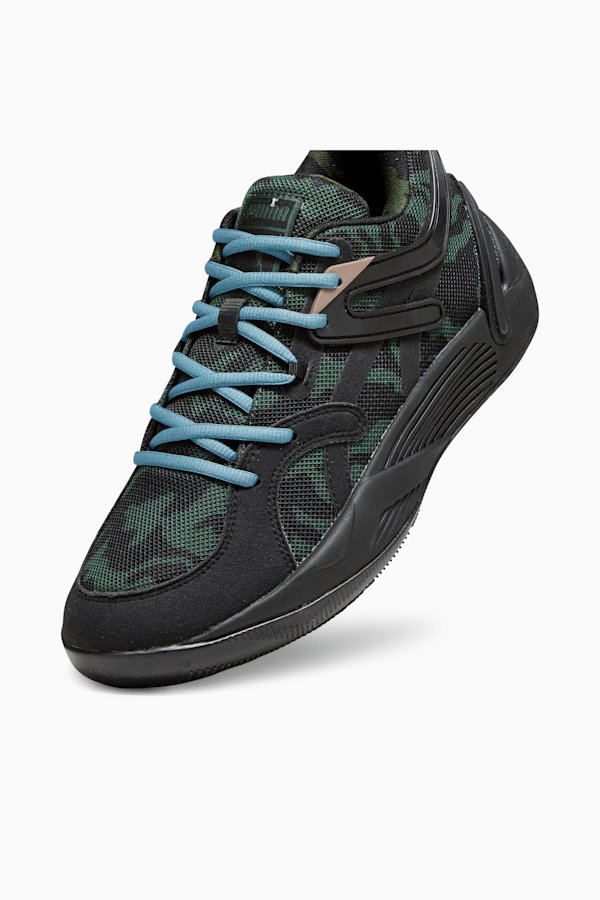 TRC Blaze Court Camo Men's Basketball Shoes, PUMA Black-Myrtle-Dark Clove-Bold Blue-Electric Blush, extralarge
