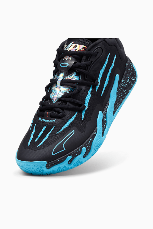 MB.03 Blue Hive Basketball Shoes, PUMA Black-Bright Aqua, extralarge