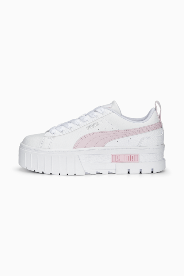 Mayze Leather Youth Trainers, PUMA White-Pearl Pink-Vivid Violet, extralarge