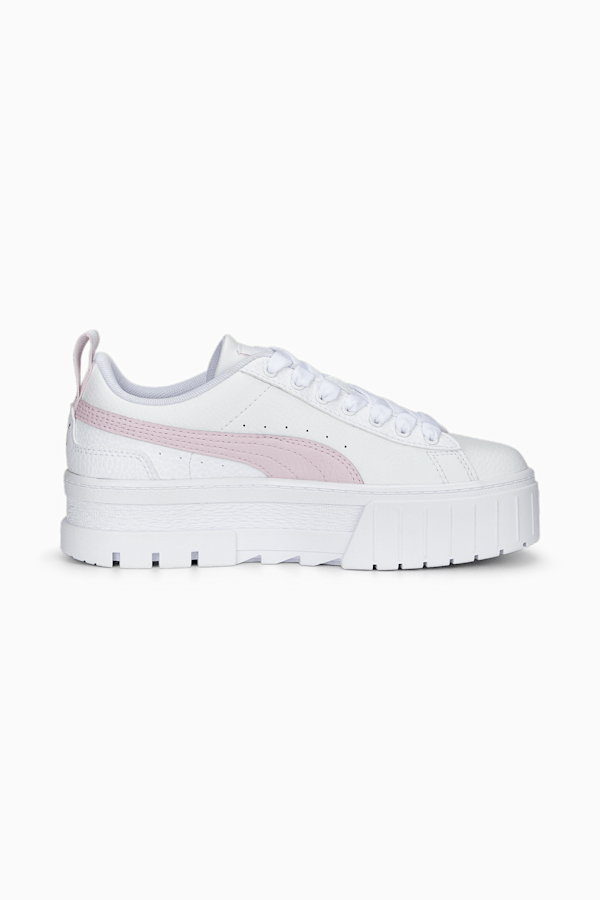 Mayze Leather Youth Trainers, PUMA White-Pearl Pink-Vivid Violet, extralarge