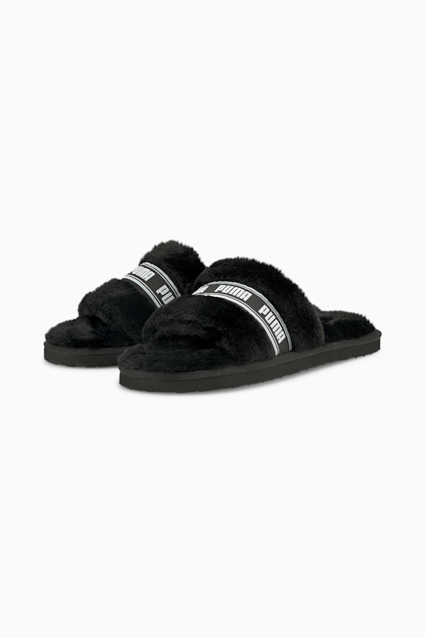 Fluff Slide Shoes Big Kids, Puma Black-Puma White, extralarge