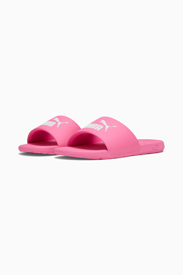 Pink top puma sliders
