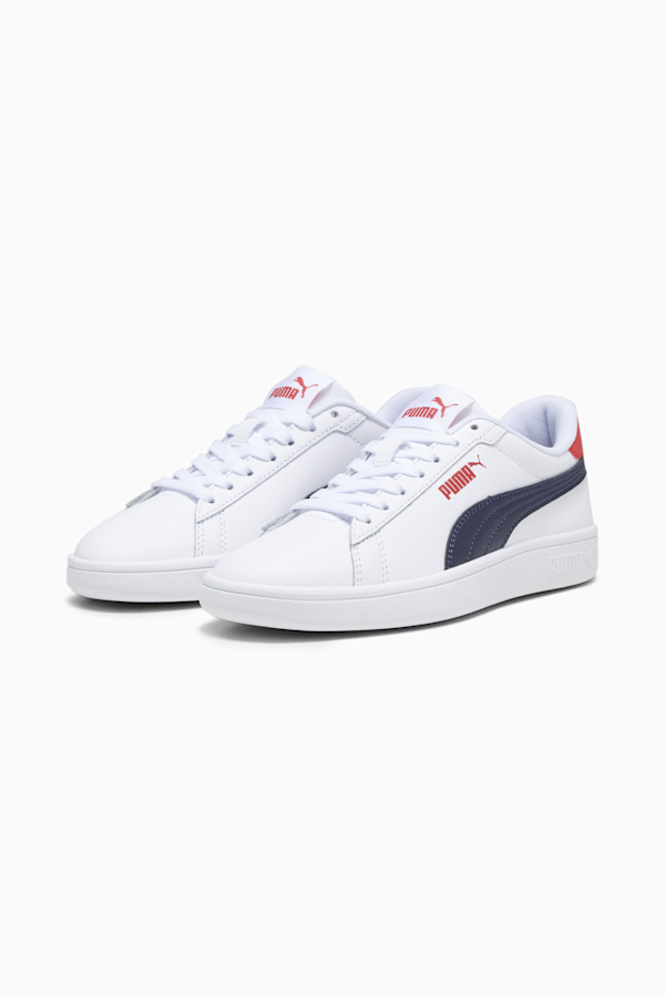 Smash 3.0 Leather Sneakers Youth, PUMA White-PUMA Navy-For All Time Red, extralarge