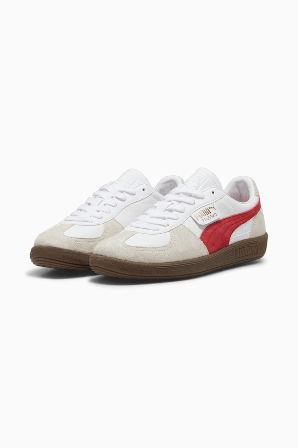 Palermo Leather Sneakers Unisex, PUMA White-Vapor Gray-Club Red, extralarge