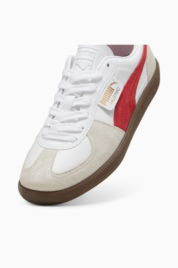Palermo Leather Sneakers Unisex, PUMA White-Vapor Gray-Club Red, extralarge