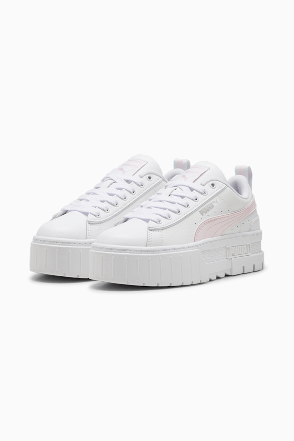 Mayze Leather Piping Youth Sneakers, PUMA White-Whisp Of Pink-Dewdrop, extralarge