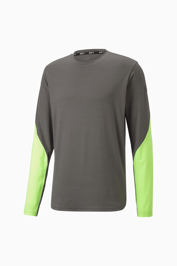 CLOUDSPUN Long Sleeve Men's Running Tee, CASTLEROCK Heather-Lime Squeeze Heather, extralarge