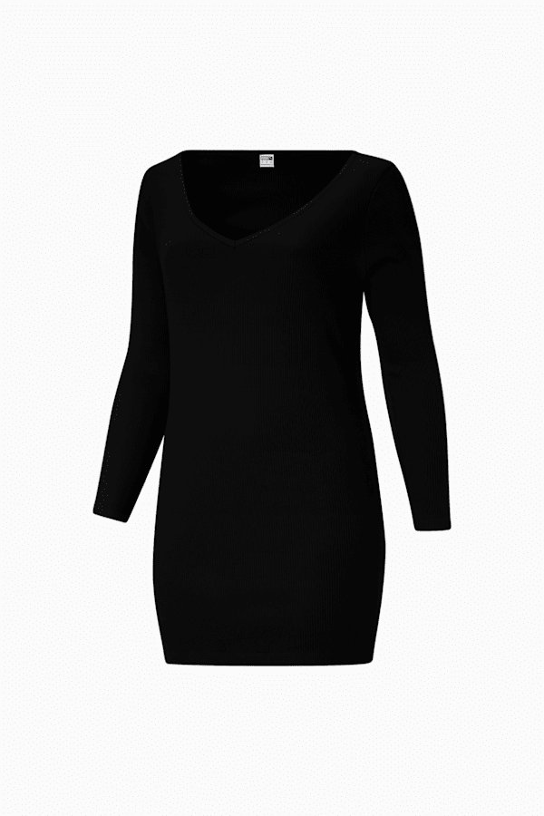 Ribbed Bodycon Dress - Black - Ladies