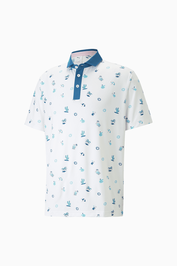PUMA x Arnold Palmer Mattr Dunes Golf Polo Shirt Men, Bright White-Lake Blue, extralarge-GBR