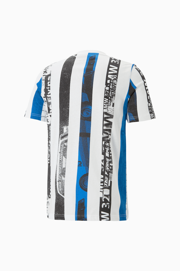BMW M Motorsport Men's Striped Tee, PUMA White-AOP, extralarge