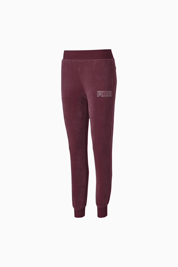 Modern Basics Women's Velour Pants, Burgundy-Silver, extralarge