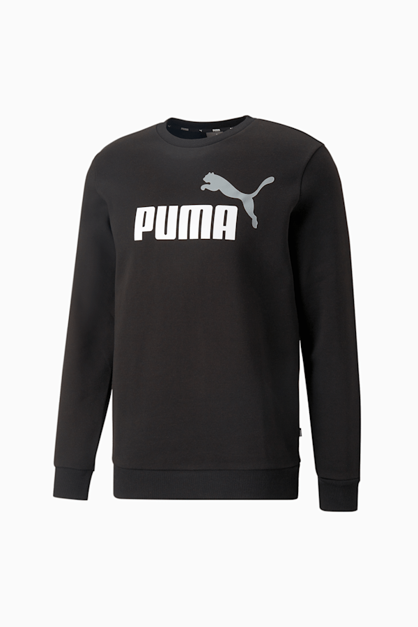 Essentials+ Two-Tone Big Logo Crew Neck Men's Sweater, PUMA Black-puma white, extralarge
