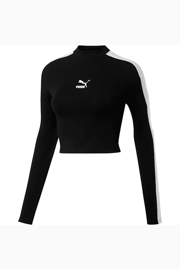 Black Long Sleeve Top, Women Crop Top in Black, Cotton Cropped T-shirt -   Canada