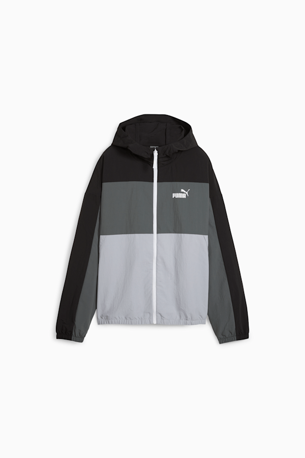 Grey white and deals black windbreaker