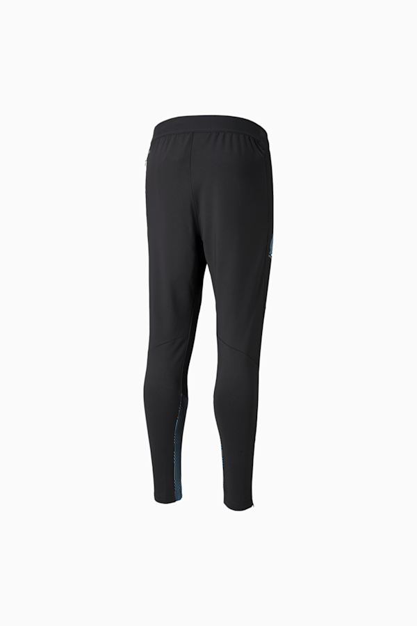 OM Men's Football Training Pants with Pockets, Puma Black-Bleu Azur, extralarge