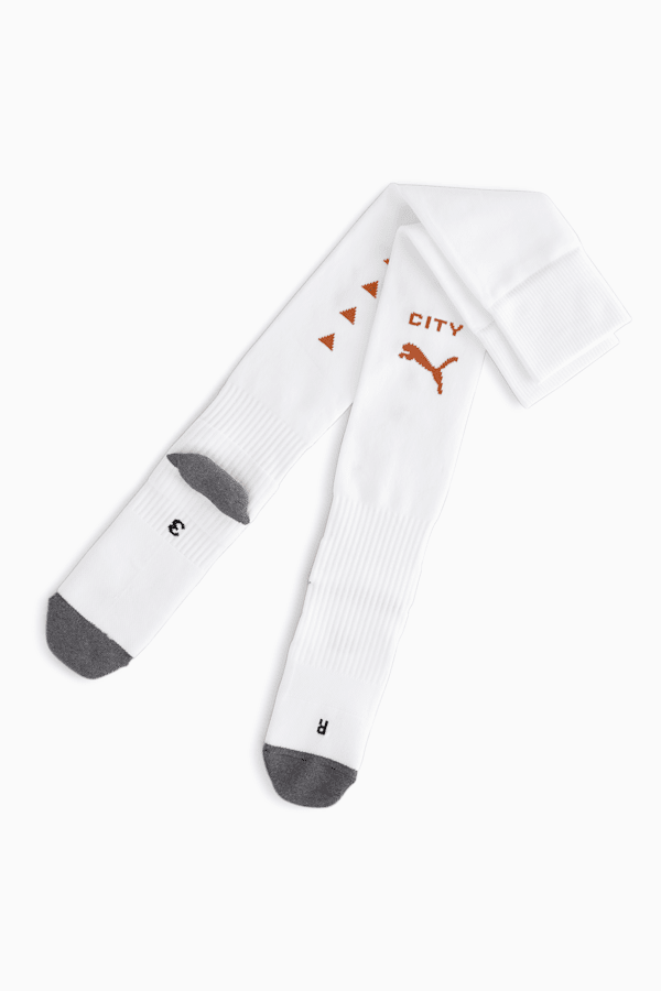 Manchester City Striped Football Socks, PUMA White-Cayenne Pepper, extralarge-GBR
