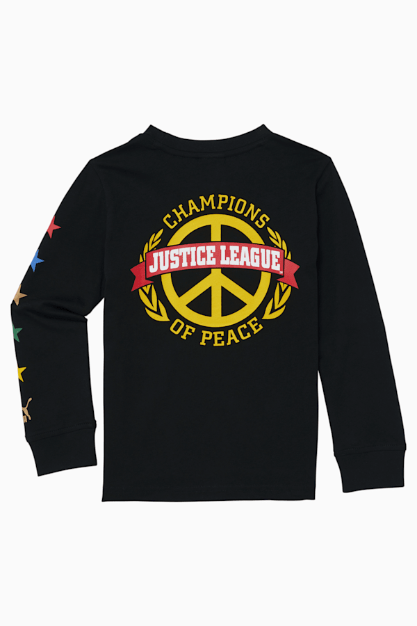 PUMA x DC Justice League Long Sleeve Little Kids' Fashion Tee, PUMA BLACK, extralarge