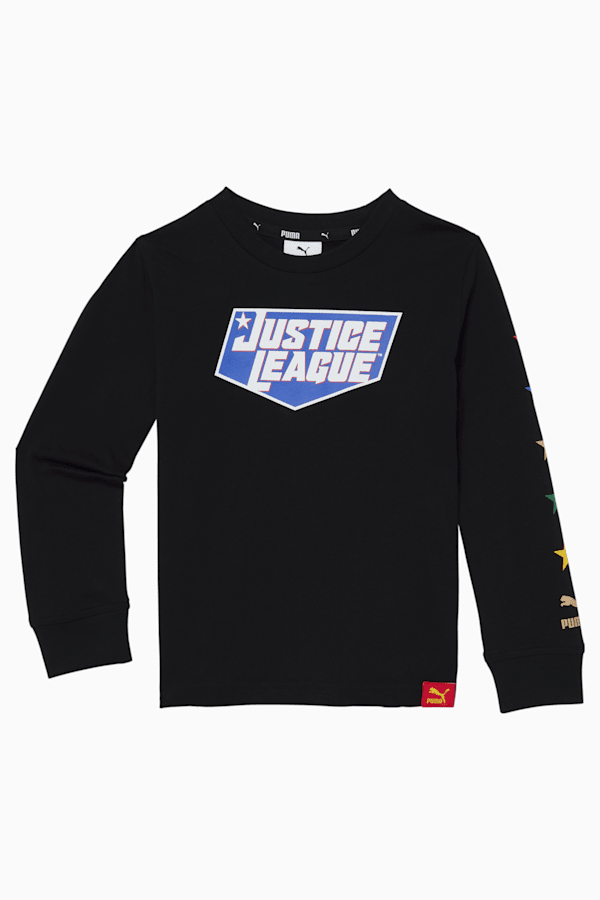 PUMA x DC Justice League Long Sleeve Little Kids' Fashion Tee, PUMA BLACK, extralarge