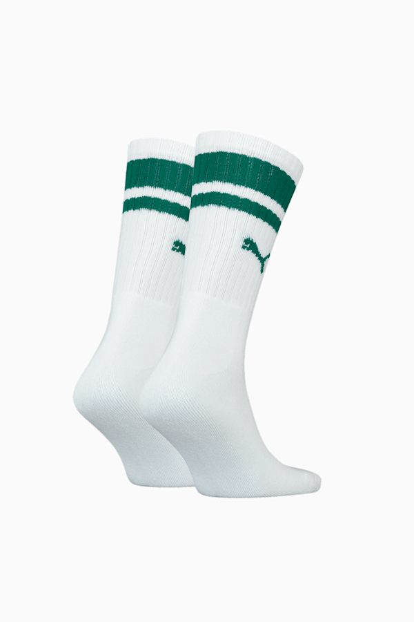 PUMA Unisex Crew Heritage Stripe Socks 2 Pack, white / green, extralarge